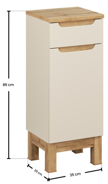 Comad Doplňková koupelnová skříňka nízká Bali Cashmere 35 kašmír/dub wotan