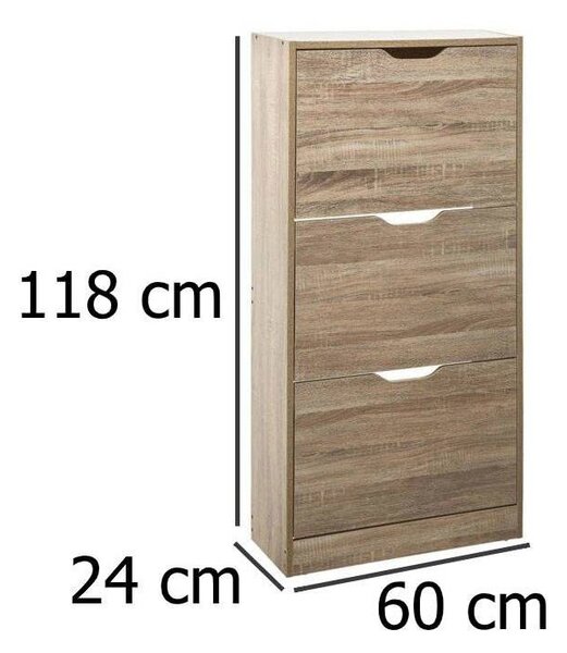 Dřevěná truhla na boty, 60x24x118 cm, přírodní barva