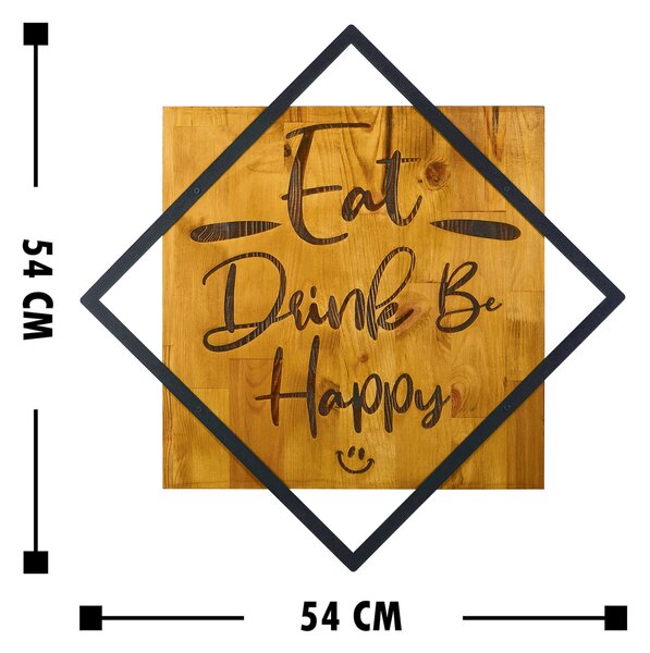 ASIR Nástěnná dekorace dřevo EAT DRINK BE HAPPY 54 x 54 cm