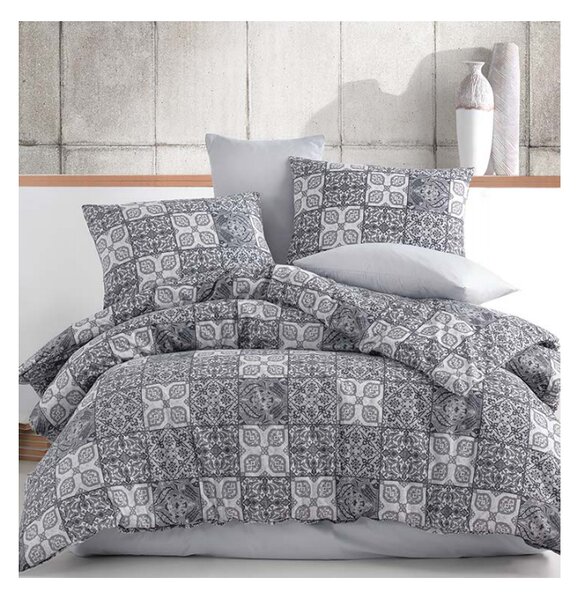 Povlečení bavlněné Ceramica šedé EMI, Francouzský set1 200x220 + 2x (70x90)