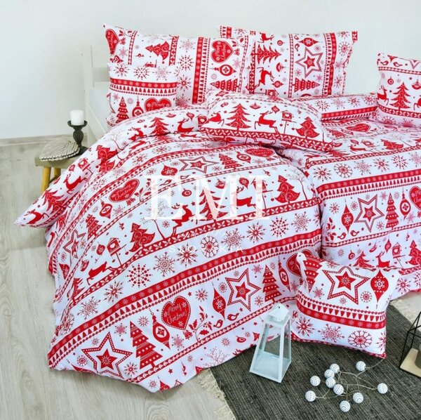 Vánoční bavlněné povlečení Eleonora červené EMI, Prodloužený set jednolůžko obsahuje 1x 140x220 + 1x 70x90