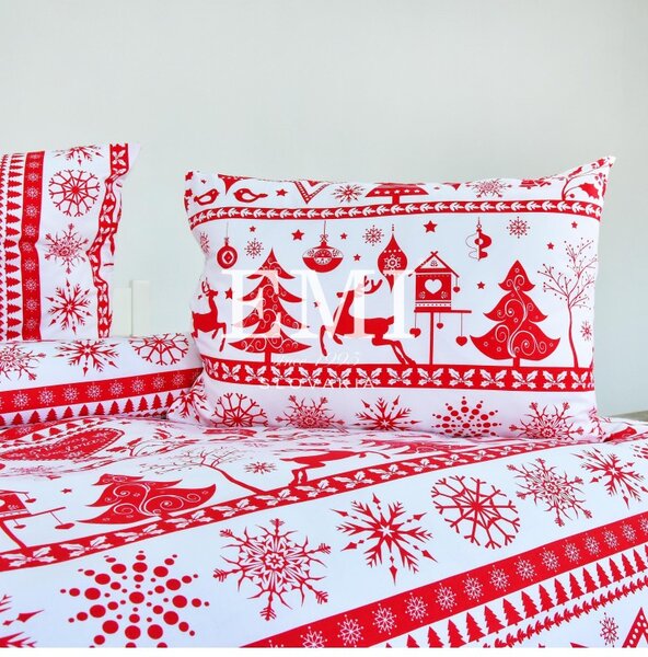 Vánoční bavlněné povlečení Eleonora červené EMI, Prodloužený set jednolůžko obsahuje 1x 140x220 + 1x 70x90