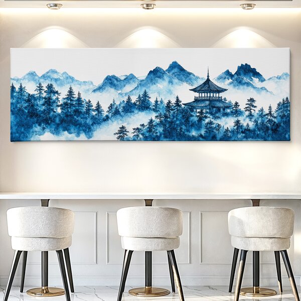 Obraz na plátně - Japonský chrám Majito v tyrkysových lesích FeelHappy.cz Velikost obrazu (šířka x výška): 60 x 20 cm