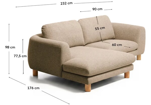 Kave Home Hnědá čalouněná rohová pohovka Vera 232 cm s dubovou podnoží, levá