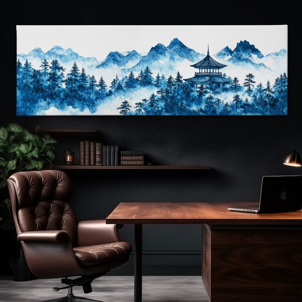 Obraz na plátně - Japonský chrám Majito v tyrkysových lesích FeelHappy.cz Velikost obrazu (šířka x výška): 60 x 20 cm