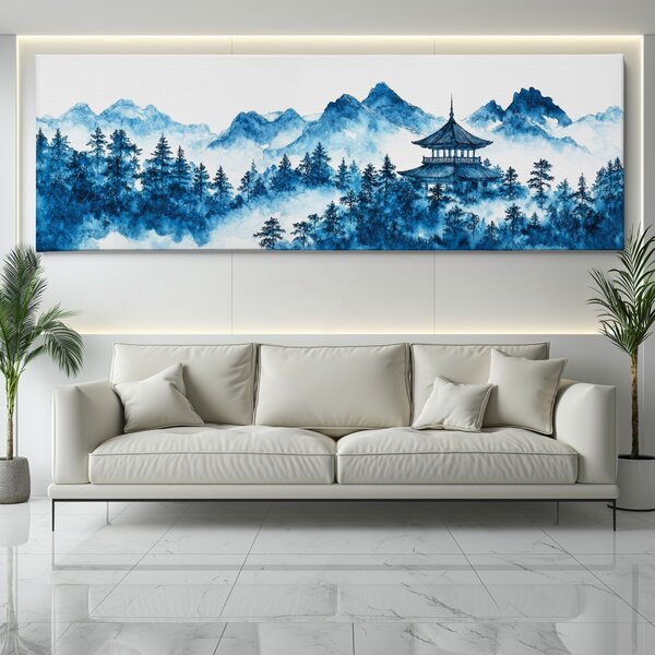 Obraz na plátně - Japonský chrám Majito v tyrkysových lesích FeelHappy.cz Velikost obrazu (šířka x výška): 60 x 20 cm