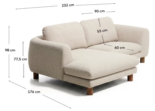 Kave Home Béžová čalouněná rohová pohovka Vera 232 cm s ořechovou podnoží, levá