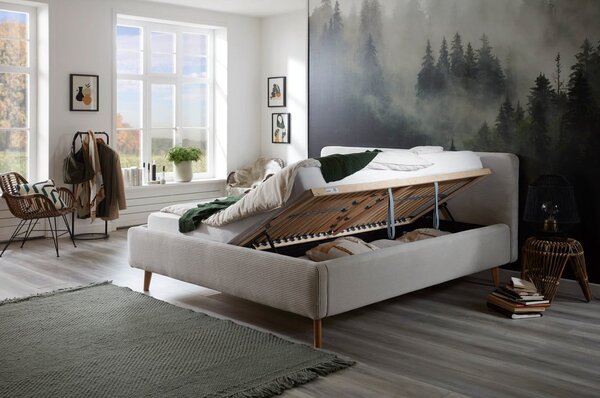 Béžová čalouněná dvoulůžková postel s úložným prostorem s roštem 160x200 cm Mattis Cord – Meise Möbel