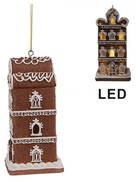 Vánoční ozdoba na stromeček s LED světlem perníkový domeček – 7x6x12 cm
