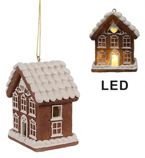 Vánoční ozdoba na stromeček s LED světlem perníkový domeček – 9x6x10 cm
