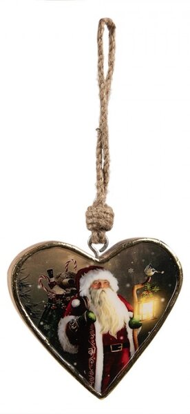 Dřevěná vánoční ozdoba srdce s motivem Santa Clause s lucernou L – 13x2x13 cm