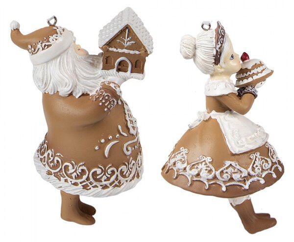 Sada 2 vánočních ozdob z plastu perníkový Santa Claus s paní Clausovou – 13 cm