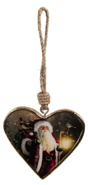 Dřevěná vánoční ozdoba srdce s motivem Santa Clause s lucernou L – 13x2x13 cm