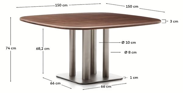 Kave Home Ořechový jídelní stůl Melvar 150 x 150 cm