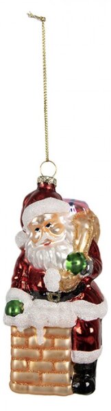 Skleněná vánoční ozdoba Santa Claus u komína – 12 cm