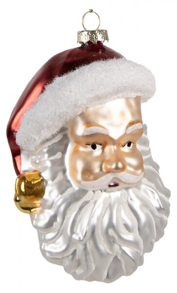 Skleněná vánoční ozdoba Santa Claus se zlatou rolničkou na čepici – 12 cm
