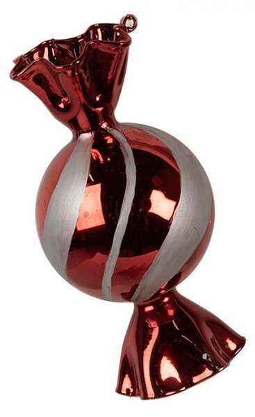 Skleněná vánoční ozdoba na stromeček červený bonbon – 7x13 cm
