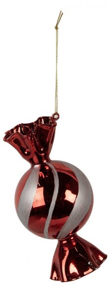 Skleněná vánoční ozdoba na stromeček červený bonbon – 7x13 cm