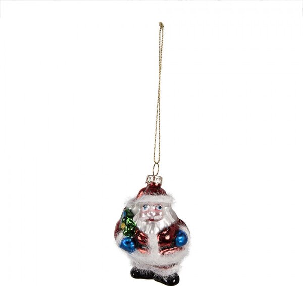 Skleněná vánoční ozdoba Santa Claus se stromečkem – 8 cm