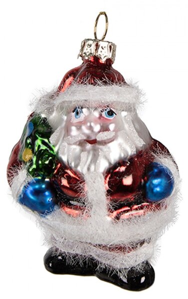 Skleněná vánoční ozdoba Santa Claus se stromečkem – 8 cm