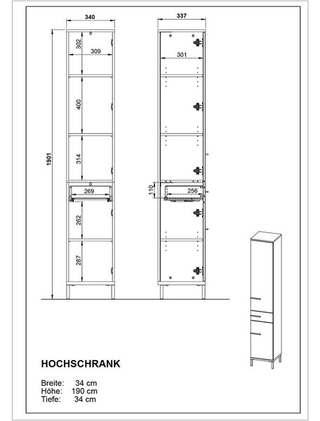 Šedobéžová vysoká koupelnová skříňka v dekoru ořechu 34x190 cm Yonkers - Germania