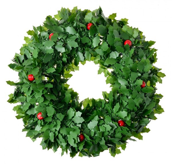Zelený vánoční věnec s cesmínou – průměr 40 cm
