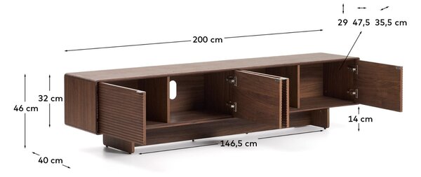 Kave Home Ořechový TV stolek Norlen 200 x 40 cm