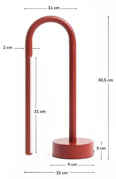Kave Home Červená kovová stolní LED lampa Bow