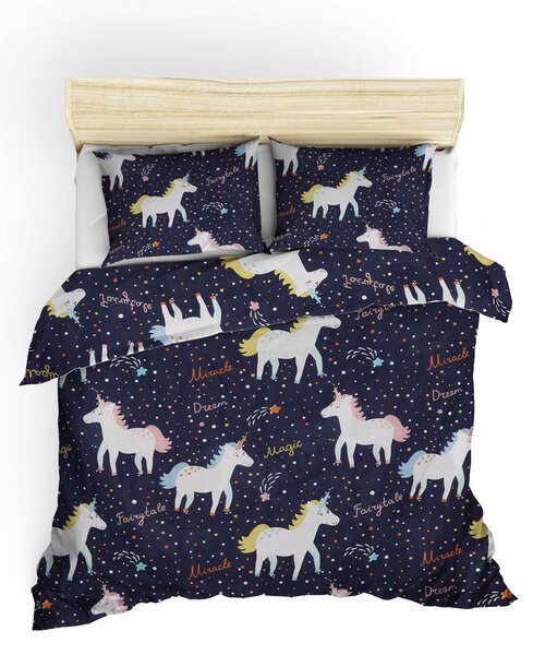 ASIR Povlečení na dvoulůžko MAGIC UNICORN tmavě modré s jednorožci