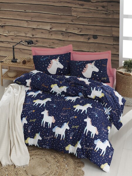 ASIR Povlečení na dvoulůžko MAGIC UNICORN tmavě modré s jednorožci