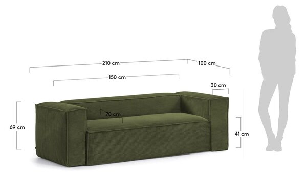 Tmavě zelená manšestrová pohovka Kave Home Blok