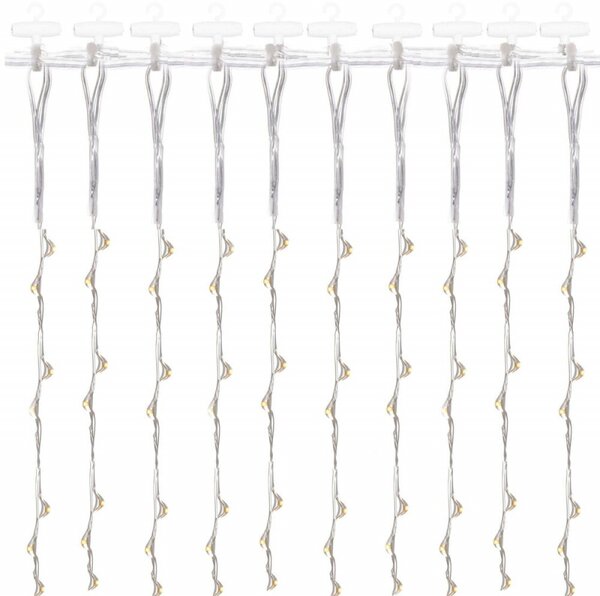 LED Nano světelný závěs - 3x2m, 200LED, 8 funkcí, ovladač, USB, IP44, teplá bílá