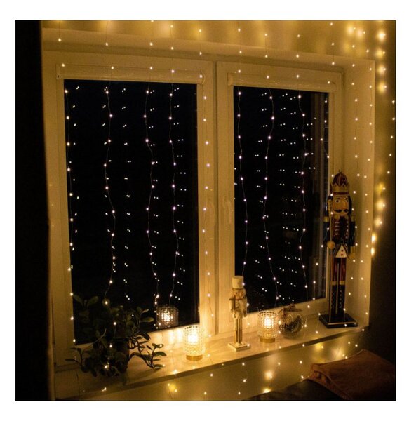 LED Nano světelný závěs - 3x2m, 200LED, 8 funkcí, ovladač, USB, IP44, teplá bílá