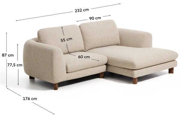 Kave Home Béžová čalouněná rohová pohovka Vera 232 cm s ořechovou podnoží, pravá