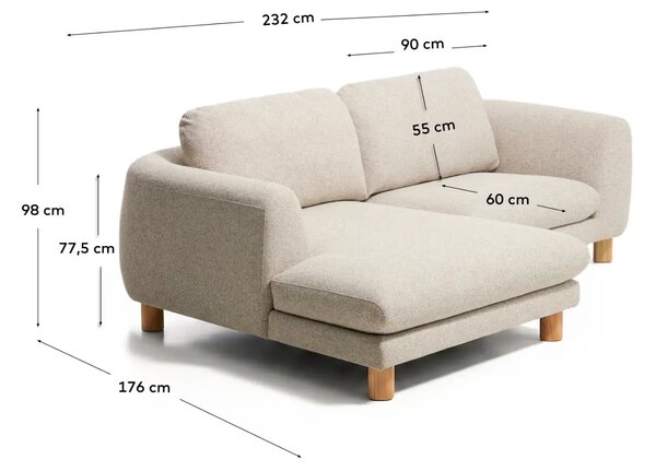 Kave Home Béžová čalouněná rohová pohovka Vera 232 cm s dubovou podnoží, levá