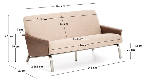 Kave Home Světle hnědá ořechová dvoumístná pohovka Amsen 165 cm