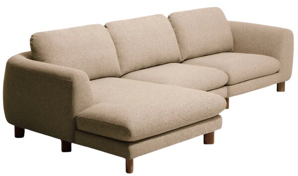 Kave Home Hnědá čalouněná rohová pohovka Vera 322 cm s ořechovou podnoží, levá