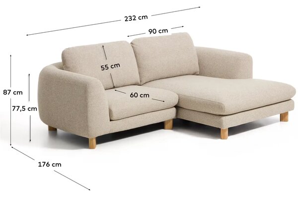 Kave Home Béžová čalouněná rohová pohovka Vera 232 cm s dubovou podnoží, pravá