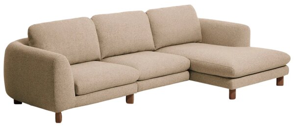 Kave Home Hnědá čalouněná rohová pohovka Vera 322 cm s ořechovou podnoží, pravá