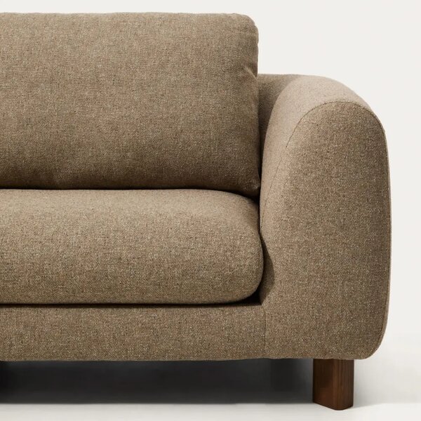 Kave Home Hnědá čalouněná rohová pohovka Vera 322 cm s ořechovou podnoží, levá