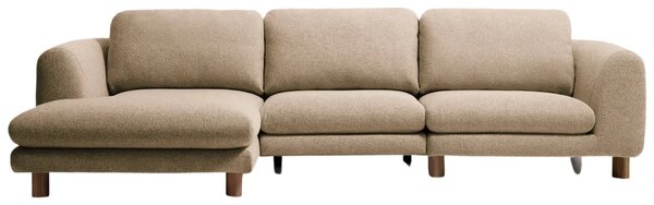 Kave Home Hnědá čalouněná rohová pohovka Vera 322 cm s ořechovou podnoží, levá