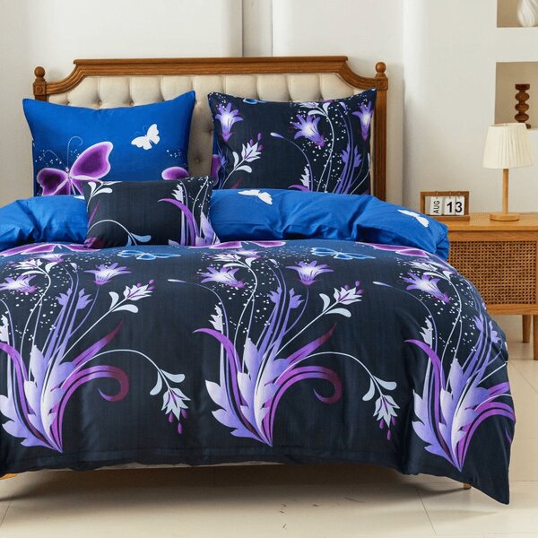 Povlečení z mikrovlákna VIOLET BUTTERFLY tmavě modré Rozměr povlečení: 70 x 90 cm | 140 x 200 cm