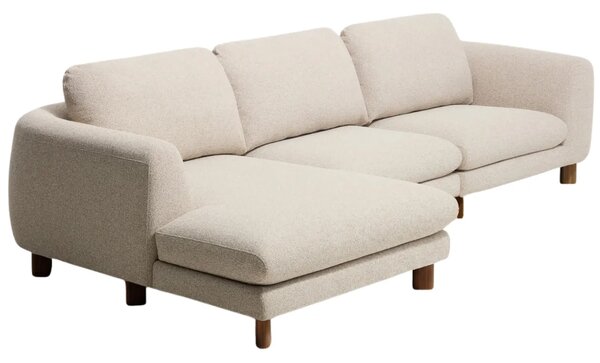 Kave Home Béžová čalouněná rohová pohovka Vera 322 cm s ořechovou podnoží, levá