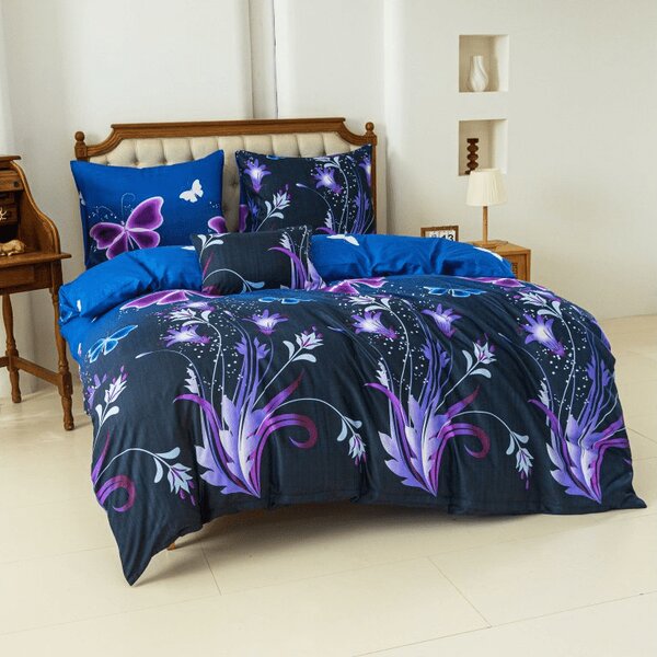 Povlečení z mikrovlákna VIOLET BUTTERFLY tmavě modré Rozměr povlečení: 70 x 90 cm | 140 x 200 cm