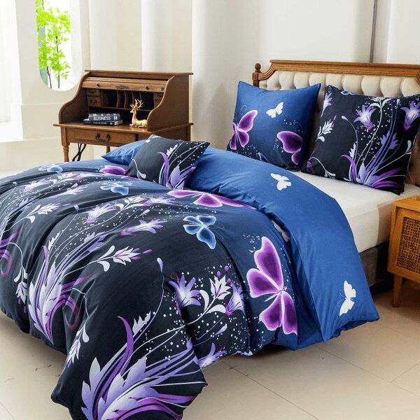 Povlečení z mikrovlákna VIOLET BUTTERFLY tmavě modré Rozměr povlečení: 70 x 90 cm | 140 x 200 cm