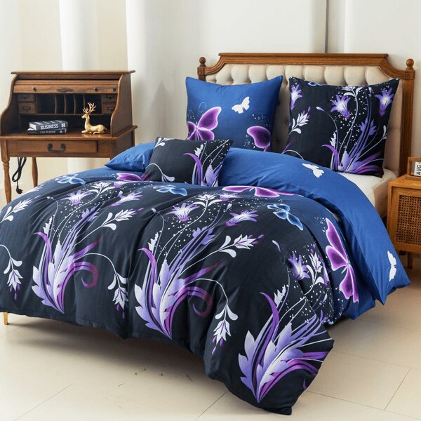 Povlečení z mikrovlákna VIOLET BUTTERFLY tmavě modré Rozměr povlečení: 70 x 90 cm | 140 x 200 cm