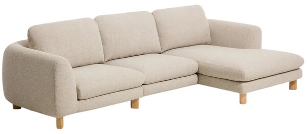 Kave Home Béžová čalouněná rohová pohovka Vera 322 cm s dubovou podnoží, pravá