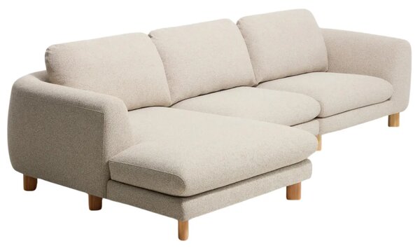 Kave Home Béžová čalouněná rohová pohovka Vera 322 cm s dubovou podnoží, levá