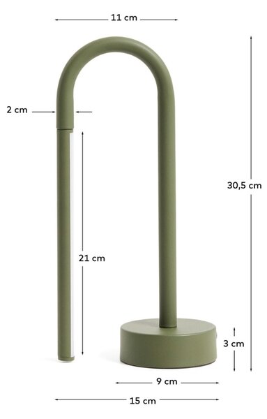 Kave Home Zelená kovová stolní LED lampa Bow