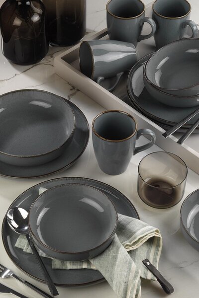 ASIR Porcelánová jídelní souprava POPPY 16 ks šedomodrá